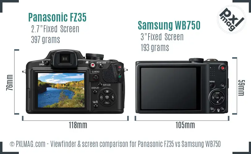 Panasonic FZ35 vs Samsung WB750 Screen and Viewfinder comparison