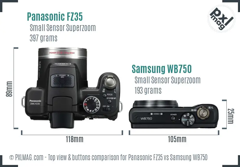 Panasonic FZ35 vs Samsung WB750 top view buttons comparison