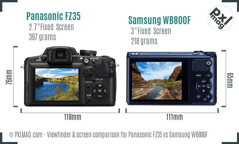 Panasonic FZ35 vs Samsung WB800F Screen and Viewfinder comparison