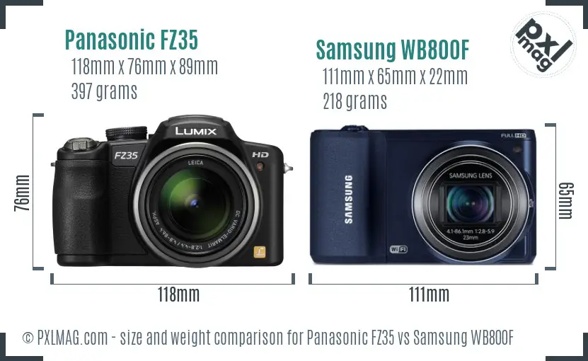 Panasonic FZ35 vs Samsung WB800F size comparison