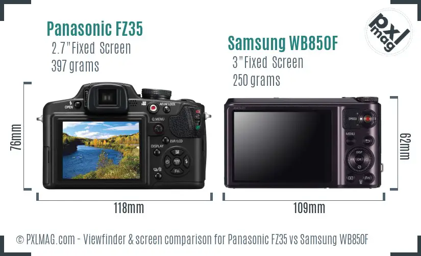 Panasonic FZ35 vs Samsung WB850F Screen and Viewfinder comparison