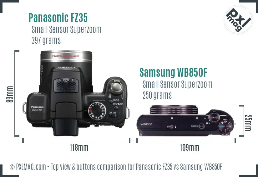 Panasonic FZ35 vs Samsung WB850F top view buttons comparison