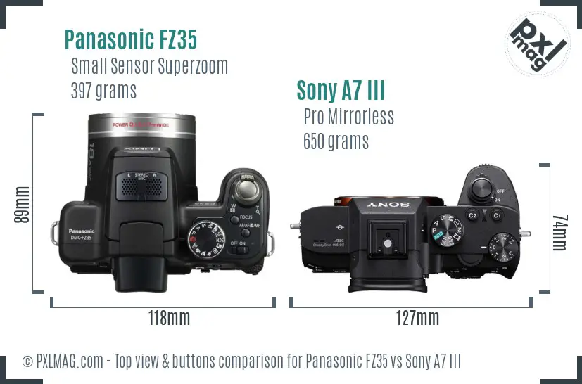 Panasonic FZ35 vs Sony A7 III top view buttons comparison