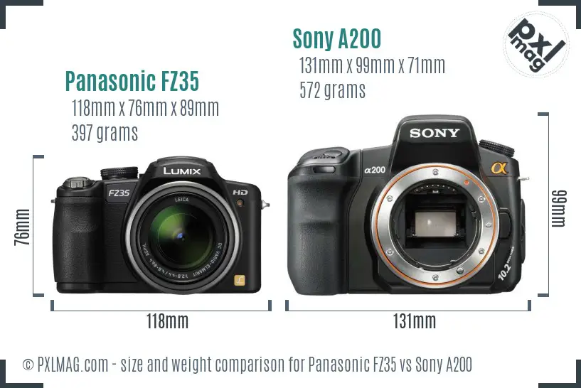 Panasonic FZ35 vs Sony A200 size comparison