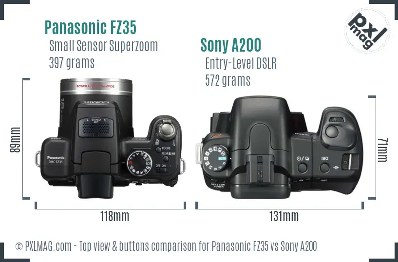 Panasonic FZ35 vs Sony A200 top view buttons comparison