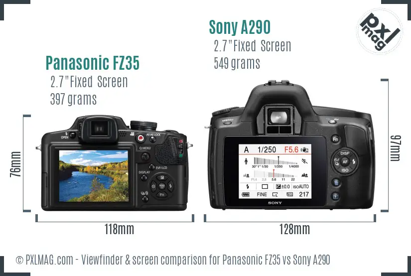 Panasonic FZ35 vs Sony A290 Screen and Viewfinder comparison Panasonic FZ35 vs Sony A290 Screen and Viewfinder comparison