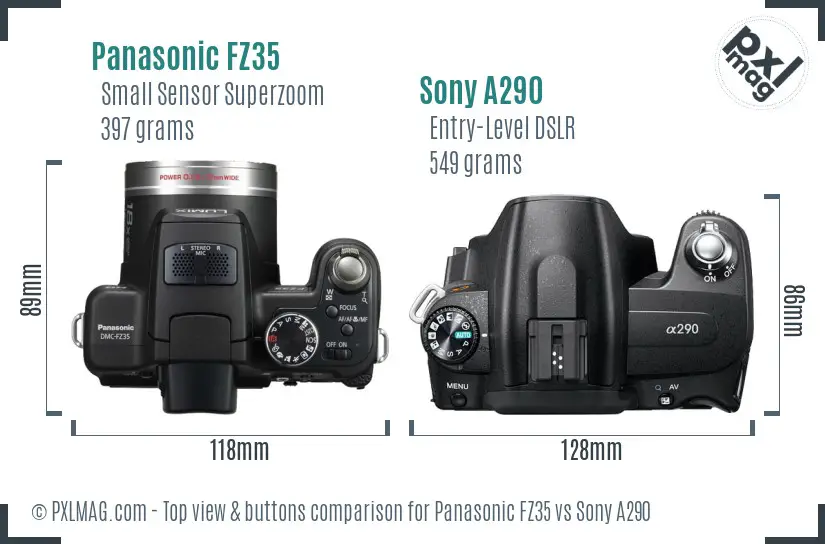 Panasonic FZ35 vs Sony A290 top view buttons comparison Panasonic FZ35 vs Sony A290 top view buttons comparison