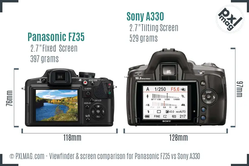 Panasonic FZ35 vs Sony A330 Screen and Viewfinder comparison