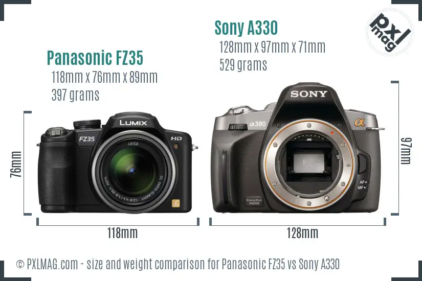 Panasonic FZ35 vs Sony A330 size comparison