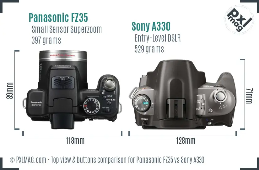 Panasonic FZ35 vs Sony A330 top view buttons comparison