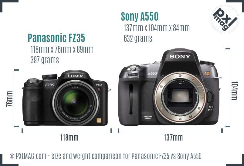 Panasonic FZ35 vs Sony A550 size comparison