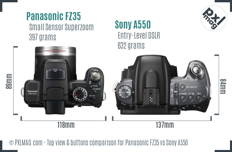 Panasonic FZ35 vs Sony A550 top view buttons comparison