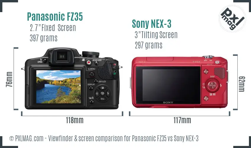 Panasonic FZ35 vs Sony NEX-3 Screen and Viewfinder comparison