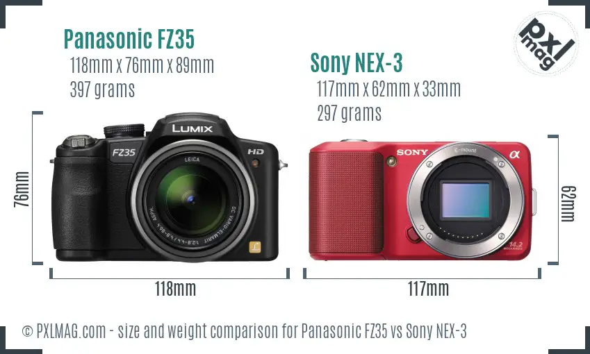 Panasonic FZ35 vs Sony NEX-3 size comparison