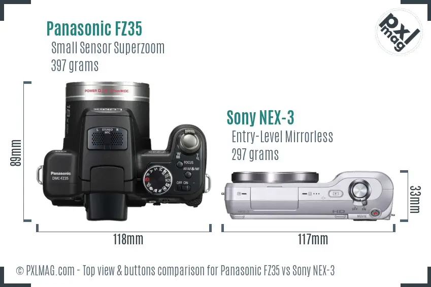 Panasonic FZ35 vs Sony NEX-3 top view buttons comparison