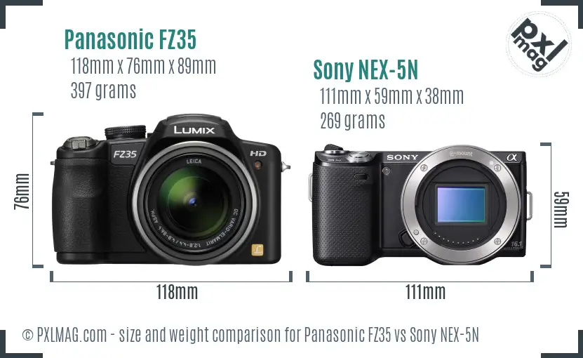 Panasonic FZ35 vs Sony NEX-5N size comparison Panasonic FZ35 vs Sony NEX-5N size comparison