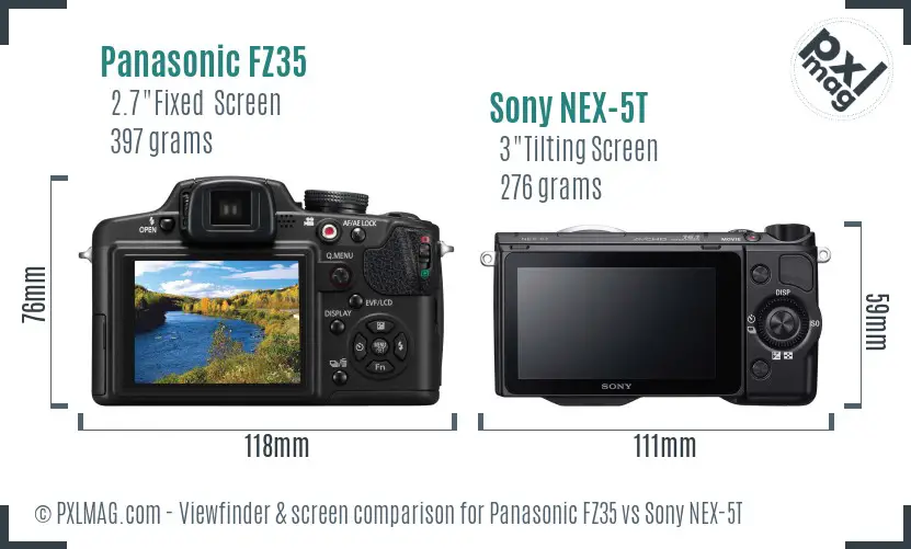 Panasonic FZ35 vs Sony NEX-5T Screen and Viewfinder comparison