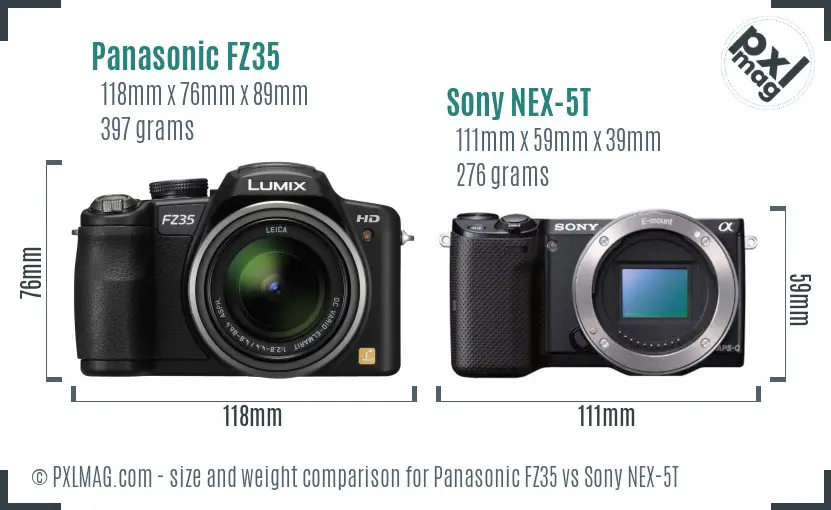 Panasonic FZ35 vs Sony NEX-5T size comparison