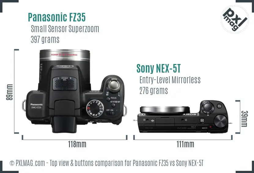Panasonic FZ35 vs Sony NEX-5T top view buttons comparison
