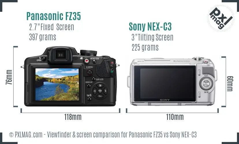 Panasonic FZ35 vs Sony NEX-C3 Screen and Viewfinder comparison