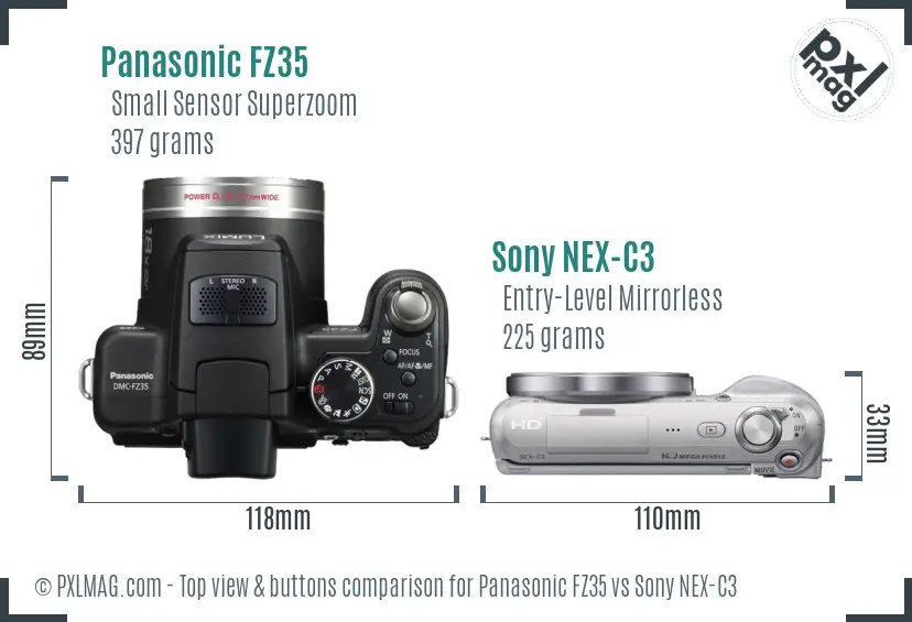 Panasonic FZ35 vs Sony NEX-C3 top view buttons comparison