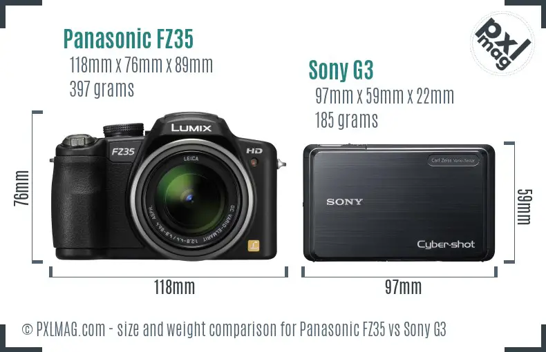 Panasonic FZ35 vs Sony G3 size comparison Panasonic FZ35 vs Sony G3 size comparison