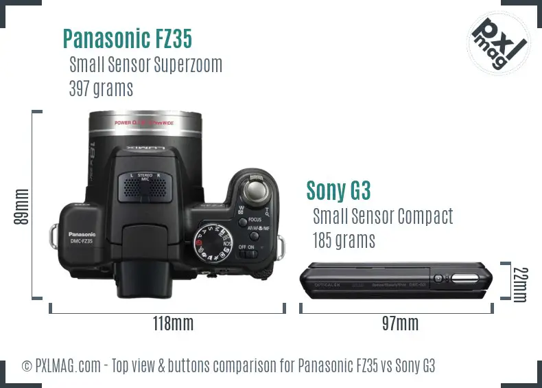 Panasonic FZ35 vs Sony G3 top view buttons comparison