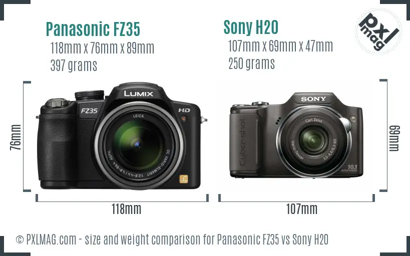 Panasonic FZ35 vs Sony H20 size comparison Panasonic FZ35 vs Sony H20 size comparison