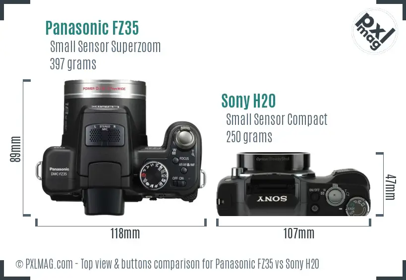 Panasonic FZ35 vs Sony H20 top view buttons comparison Panasonic FZ35 vs Sony H20 top view buttons comparison