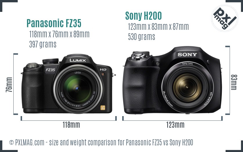 Panasonic FZ35 vs Sony H200 size comparison