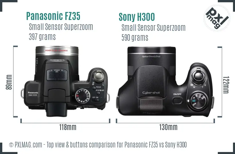 Panasonic FZ35 vs Sony H300 top view buttons comparison