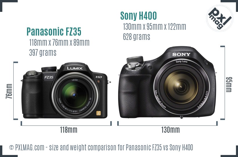 Panasonic FZ35 vs Sony H400 size comparison