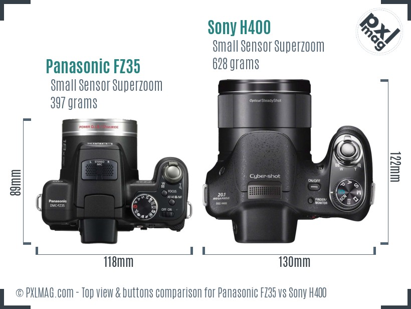 Panasonic FZ35 vs Sony H400 top view buttons comparison