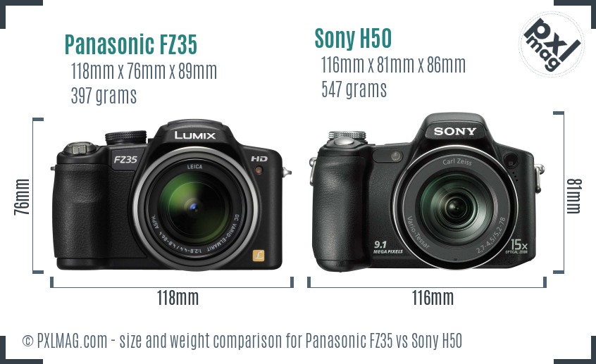 Panasonic FZ35 vs Sony H50 size comparison Panasonic FZ35 vs Sony H50 size comparison