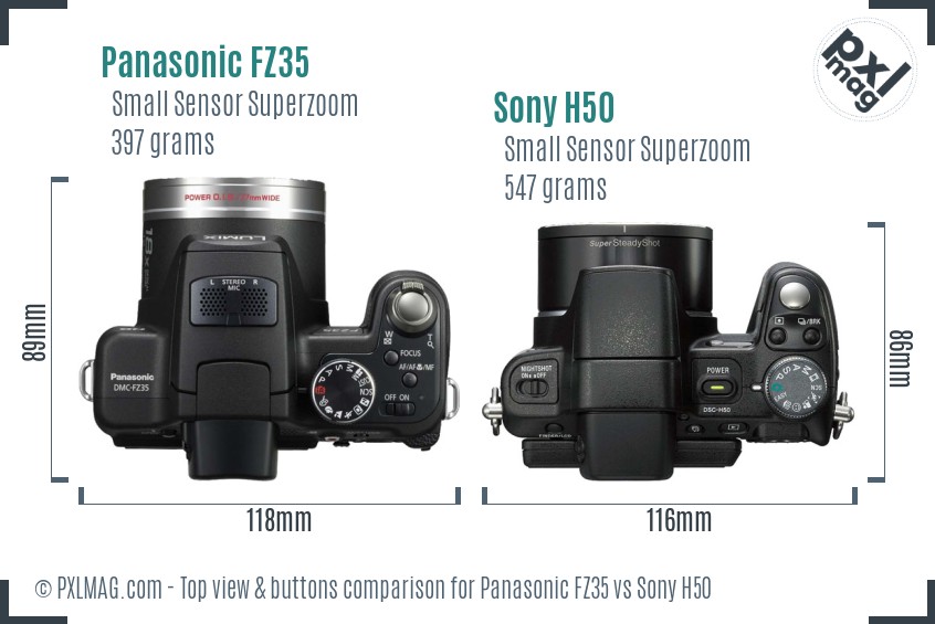 Panasonic FZ35 vs Sony H50 top view buttons comparison