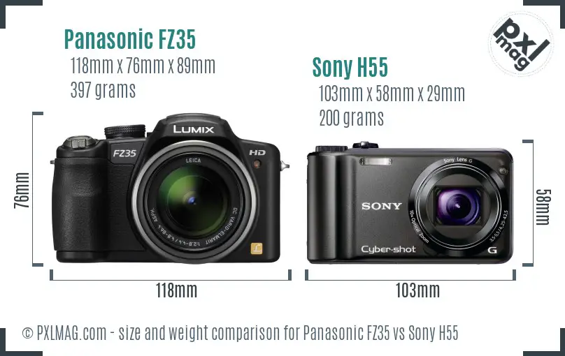 Panasonic FZ35 vs Sony H55 size comparison