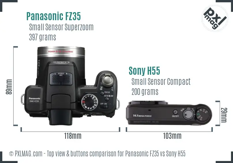 Panasonic FZ35 vs Sony H55 top view buttons comparison