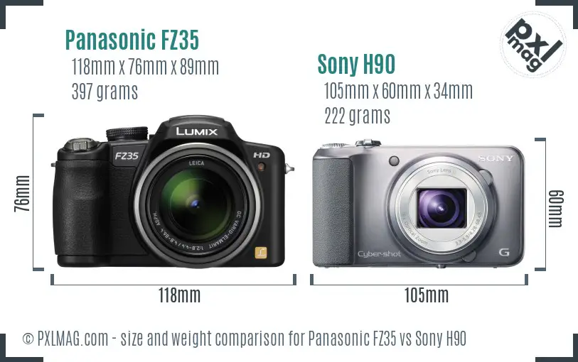 Panasonic FZ35 vs Sony H90 size comparison