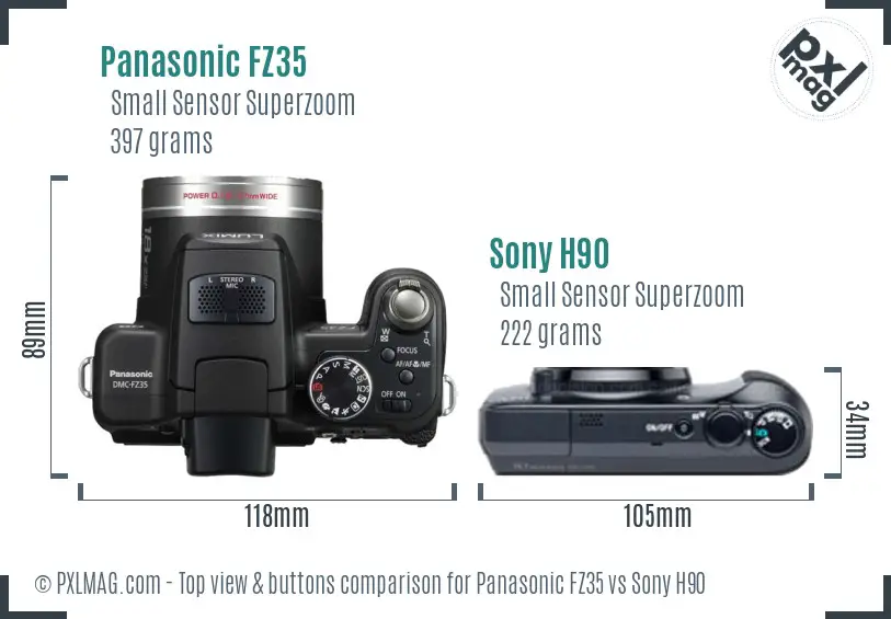 Panasonic FZ35 vs Sony H90 top view buttons comparison