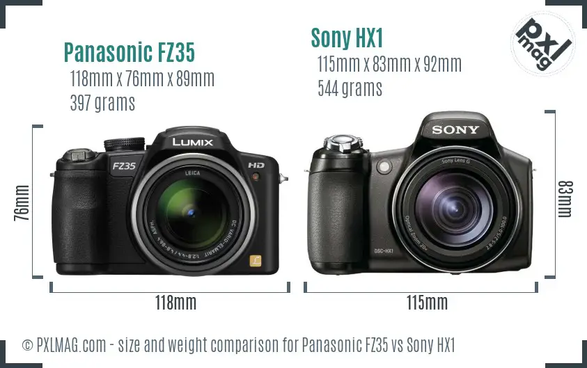 Panasonic FZ35 vs Sony HX1 size comparison