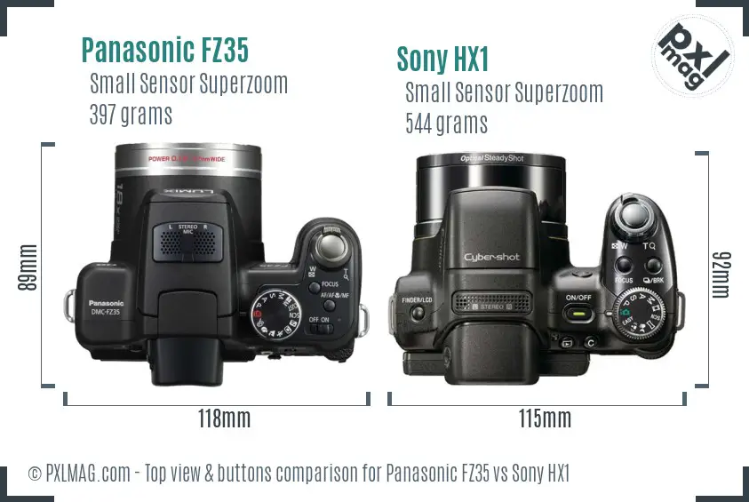 Panasonic FZ35 vs Sony HX1 top view buttons comparison