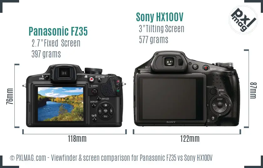 Panasonic FZ35 vs Sony HX100V Screen and Viewfinder comparison