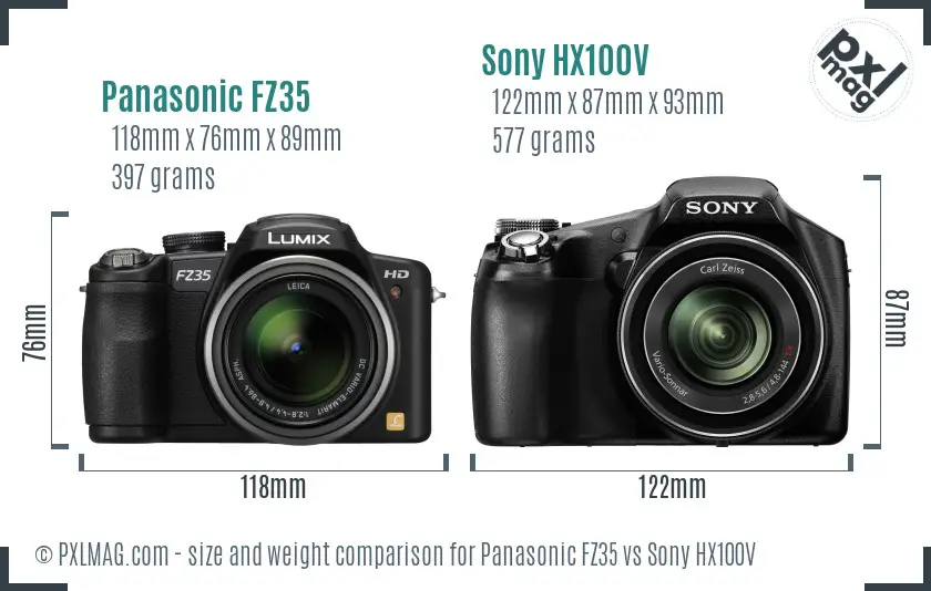 Panasonic FZ35 vs Sony HX100V size comparison