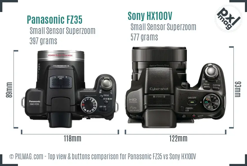 Panasonic FZ35 vs Sony HX100V top view buttons comparison