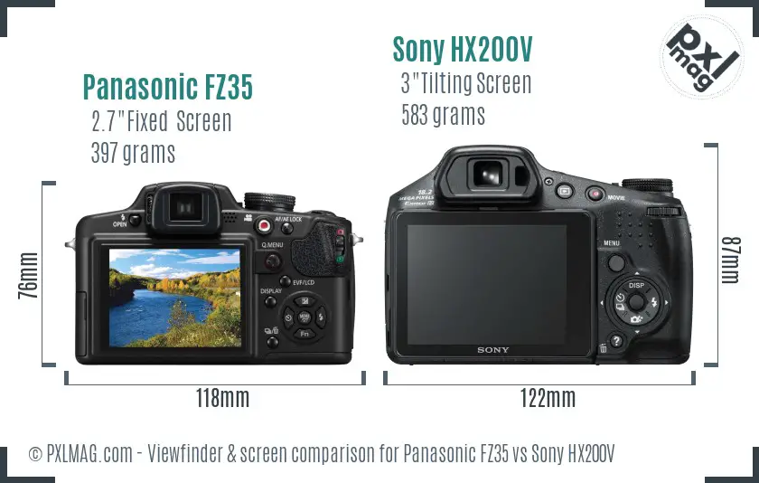 Panasonic FZ35 vs Sony HX200V Screen and Viewfinder comparison