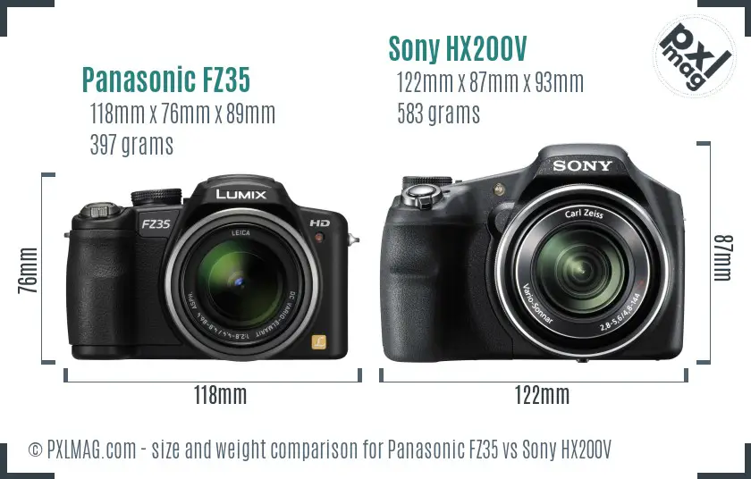 Panasonic FZ35 vs Sony HX200V size comparison