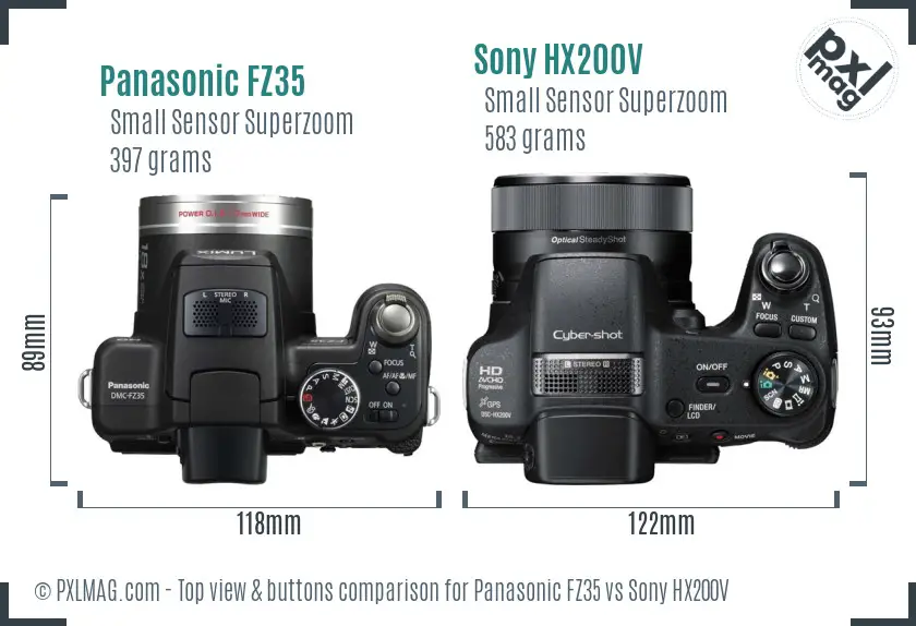 Panasonic FZ35 vs Sony HX200V top view buttons comparison