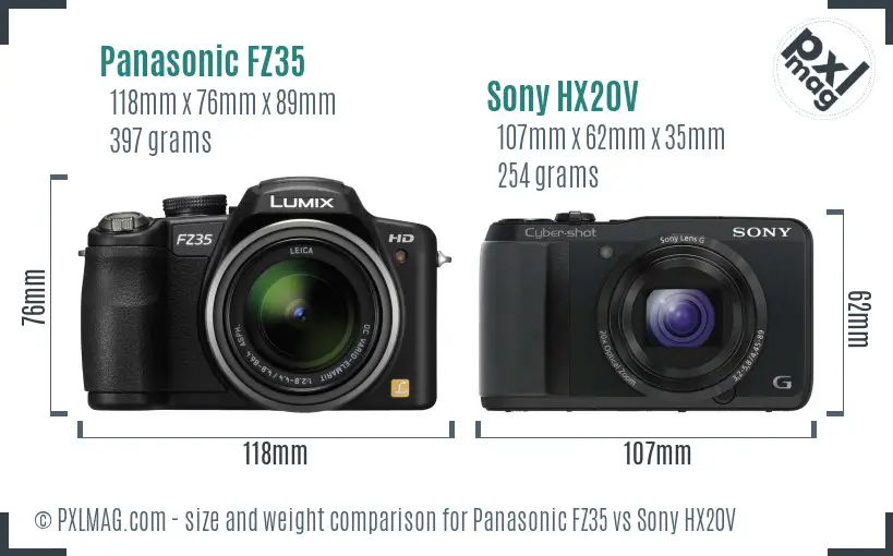 Panasonic FZ35 vs Sony HX20V size comparison