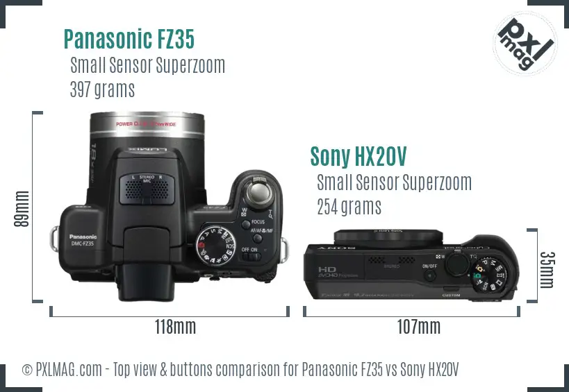 Panasonic FZ35 vs Sony HX20V top view buttons comparison