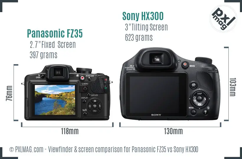 Panasonic FZ35 vs Sony HX300 Screen and Viewfinder comparison